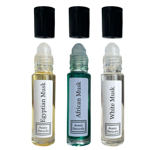 Avany Naturals Musk Fragrance Body Oil - Egyptian Musk, African Musk, White Musk, Concentrated Perfume, Alcohol Free, Roll On Scented Body Oil