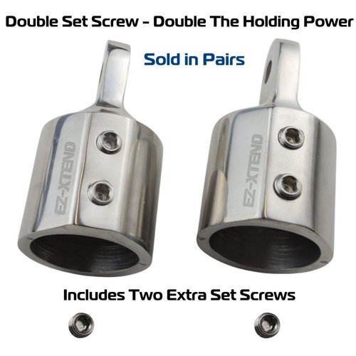 EZ-Xtend Bimini Top Eye End Top Cap Fitting Marine 316 SS 2PC. HD Double Set Screws for Securing Bimini Top Frame. Double Holding Power for Optimal Safety. 7/8" or 1" Sizes. (7/8" Eye Ends (2 PC))