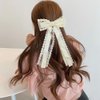 Beige Lace Hair Bows, Aesthetic Hair Bows for Women, Lace Hair Bow Clips, Lace Hair Ribbon Bow Metal Clips, Hair with Long Tail Hair Accessories, Cute Hair Accessories