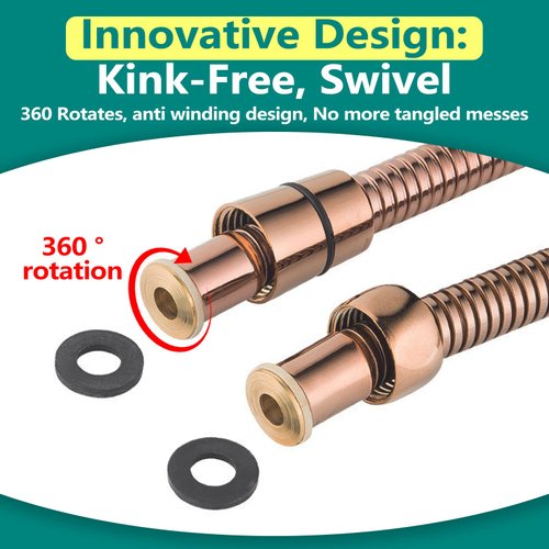 TRIPHIL Kink-free Shower Hoses, Shower Hose Extension 71 Inches Extra-long for Handheld Shower Head, Hand Held Showerhead Hoses Replacement, Swivel Anti-twist Flexible Stainless Steel Rose Gold 71"