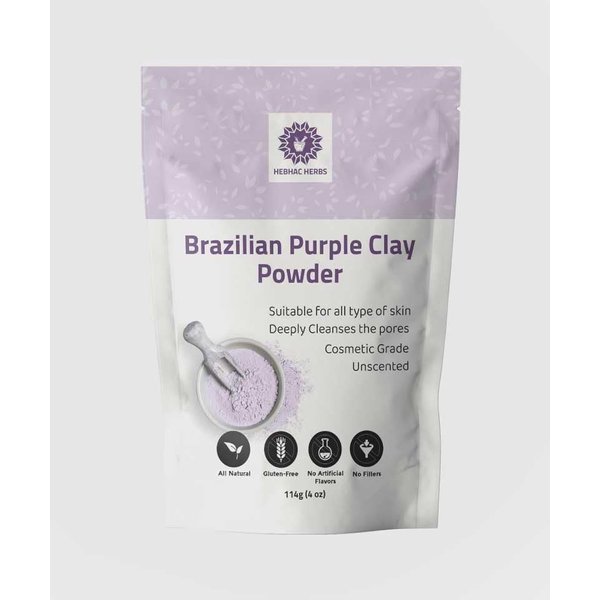 Hebhac Herbs Brazilian Purple Clay Powder | Facial Cleansing mask | Used to make Masks, Scrubs, Creams, Soaps and Body Wash, for Anti-Ageing & Skin firming. (114g (4 oz))