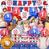 Baseball Birthday Party Decorations, Baseball Birthday Party Supplies Including Banner, Hanging Swirls, Foil Balloons, Latex Balloons, Cake Toppers, Backdrop and Tablecloth
