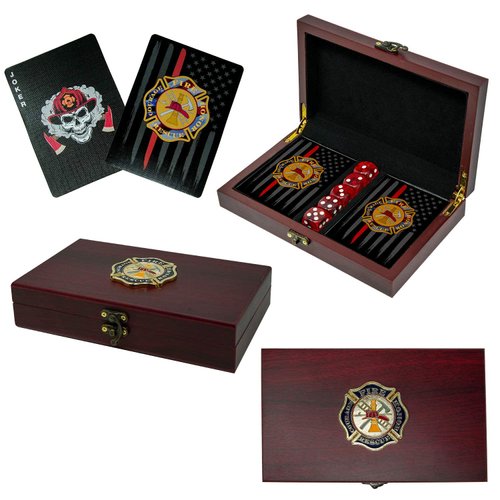 Fireman Playing Cards with Dice - Firefighter Gift Set