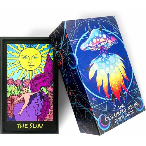 XIMIGEYEFU 78 Original Designs neon Colors Tarot Cards ，Tarot Cards for Beginners，Tarot Cards with Meanings on Them