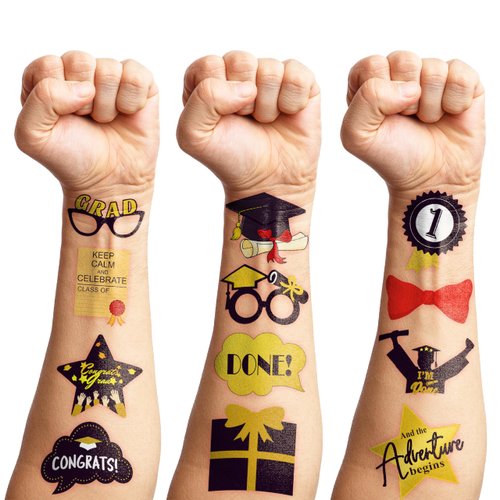 92 PCS Happy Graduation Congrats Grad Temporary Tattoos Themed Birthday Party Favors Decorations Supplies Tattoo Stickers Gifts For Kids Boys Girls Class Graduates High School College Prizes Carnival