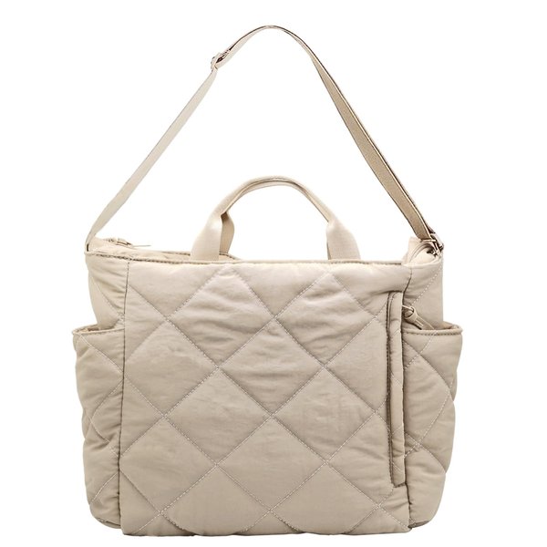 Fozehlad Quilted Tote Bag for Women Puffy Puffer Coss Body Satchel Purse Shoulder Hobo Handbag for Trendy（Medium,Beige
