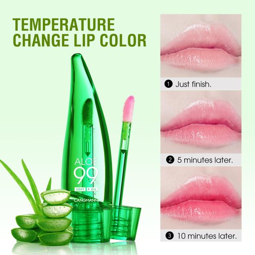 HOSAILY 2 Pcs Aloe Vera Color Changing Lipstick Lip Oil Tinted, Pink Magic PH Temperature Color Changing Lip Gloss, Long Lasting Nutritious Lip Balm Moisturizer Plumper Lip Care Lip Gloss