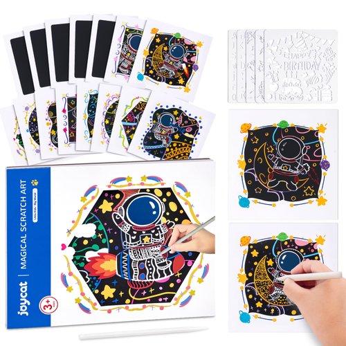 JoyCat Scratch Art for Kids, Space Art &amp; Crafts Supplies Scratch Paper, Black Scratch Paper Party...
