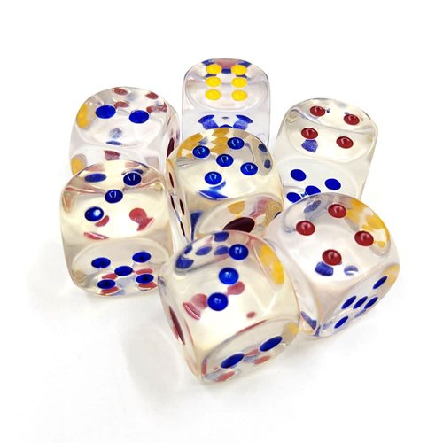 GFDay 24mm Jumbo Dice with Colored Dots, 6-Sided Transparent Dice, Fun Six-Sided Gaming Dice for Farkle, Ten Thousand, Cho-Han and Other Dice Games (Set of 4)