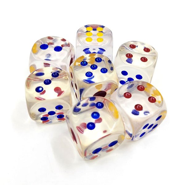 GFDay 24mm Jumbo Dice with Colored Dots, 6-Sided Transparent Dice, Fun Six-Sided Gaming Dice for Farkle, Ten Thousand, Cho-Han and Other Dice Games (Set of 4)