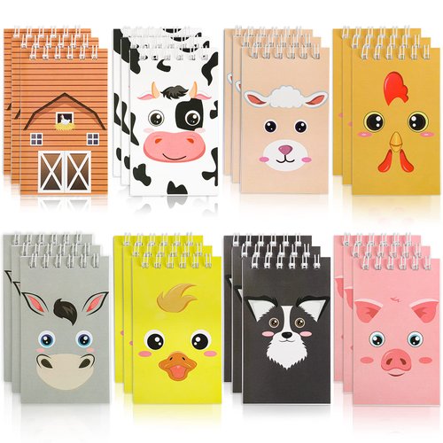 Waenerec 24 Pieces Mini Notebooks Farm Party Favors Cute Barnyard Spiral Pocket Notepads Animal Themed Farm Birthday Party Supplies for School Teacher Kids Coloring Books Classroom Reward Gift