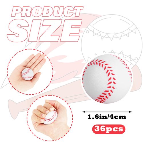 Mini Foam Baseballs Stress Ball 36 Pack Baseball Party Favors Small Sports Squeeze Ball Stress Relief Soft Baseball Toy for Boys Gift Baseball Party Supplies Classroom Goodie Bag Stuffers