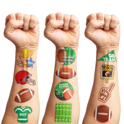 90 PCS American Football Temporary Tattoos Theme Birthday Party Decorations Supplies Favors Decor Soccer Sport Rugby Cheerleaders Tattoo Stickers Gifts for Games Kids Girls Boys School Prizes Carnival