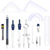 Outus 13 Pcs Math Geometry Kit Compass Geometry Set Math Tool Kit with Protractor Compass Pencil Triangle Rulers Lead Refills Storage Box for Drafting and Drawing Student School Supplies(Blue)