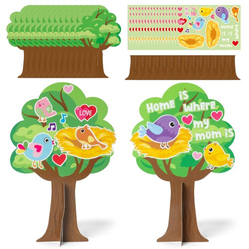 WATINC Mother’s Day Trees Craft Kit - 28Pcs DIY Mothers Day Tree Gift Craft for Kids with Birds Nests Stickers, Home is Where My Mom is Sign Craft Decor for Home School Classroom Fun Activity
