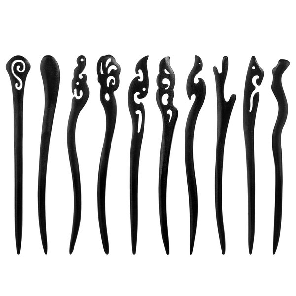 JIYIN 10 Pcs Wooden Hair Sticks, Chinese Traditional Hair Stick Japanese Hair Chopsticks Wooden Chinese Chopstick Hair Pins for Women Long Hair Chignon Maker Handmade Hair Accessories(Style2)