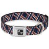 Dog Collar Seatbelt Buckle Plaid X3 Navy Orange White 18 to 32 Inches 1.5 Inch Wide