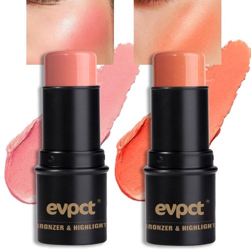 Kaely 2Pcs Cream Blush Stick for Cheeks,Coral Pink Orange Blush Tint for Cheek and Lips,Face Contour Highlighter Sticks Makeup Kit,rubor en crema para los cachetes,Formula Hydrating Waterproof,02+03