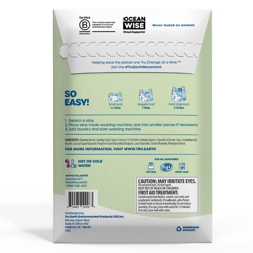 Tru Earth Compact Dry Laundry Detergent Sheets, Unscented - Up to 128 Loads (64 Sheets) - Paraben-Free - Original Eco-Strip Liquidless Laundry Detergent, Travel Laundry Sheets