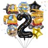 Construction 2nd Birthday Party Decorations, 9pcs Construction Birthday Number Foil Balloon for Construction Trucks 2nd Birthday Construction Theme Party Supplies (2nd)