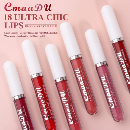 BONNIE CHOICE 18Pcs Matte Liquid Lipstick Set, Waterproof Long Lasting Non-Stick Cup Nude Lipstick Dark Red Lipstick for Women 24 Hour High Pigmented Lip Gloss Set Christmas Gift Sets for Women