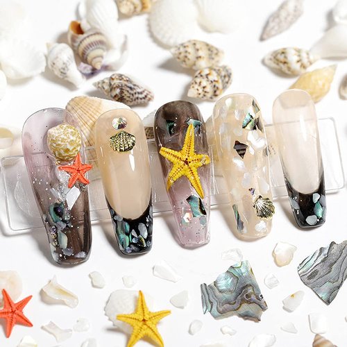 2 Boxes 3D Nail Art Decorations Mixed Shapes Ocean Shell Starfish Conch Nail Studs Sea Series Nail Art Rivets Charms for DIY Manicure Decorations