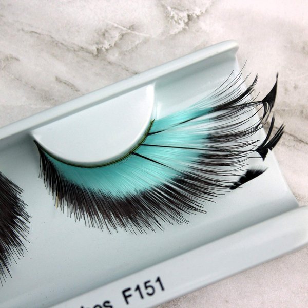 Elegant Lashes F151 Premium Aqua/Turquoise and Black Feather False Eyelashes Halloween Dance Rave Costume