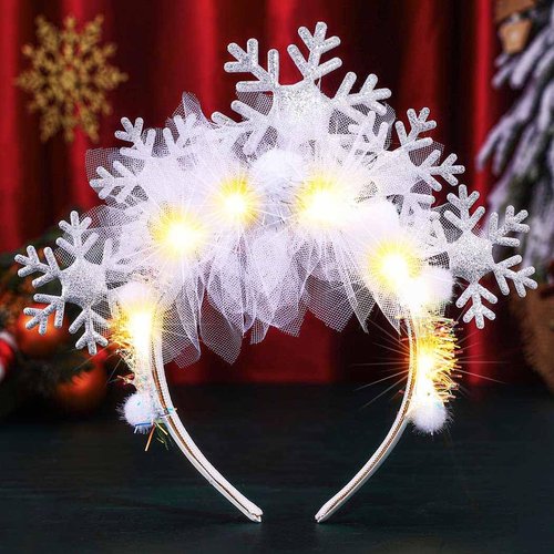 BARTOSI Light Up Christmas Snowflake Headband Xmas Headbands LED Snowflakes Hair Band Christmas Hair Accessories for Women