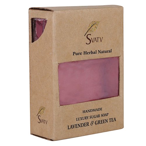 SVATV Handcrafted Soap with natural, soothing herbs of LAVENDER & GREEN TEA I For Men and Women | Kosher & GMP Certified Soap | Traditional Ayurvedic Herbal Soap for all skin type - 125g