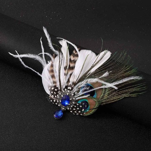 GENBREE 1920s Feather Headpiece Gatsby Flapper Headpieces Peacock Feather Hair Clip Feather Headband Rhinestone Cocktail Head Accessories for Women