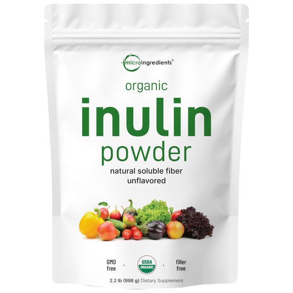 Organic Inulin FOS Powder (Jerusalem Artichoke), 2.2 Pounds (35 Ounce), Quick Water Soluble, Prebiotic Intestinal Support for Colon and Gut Health, Natural Fibers for Smoothie & Drinks, Vegan Friendly