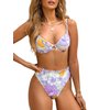 CUPSHE Women Swimsuit Bikini Set Two Piece High Waisted Drawstring Floral Bathing Suit with Underwire, M Lavender