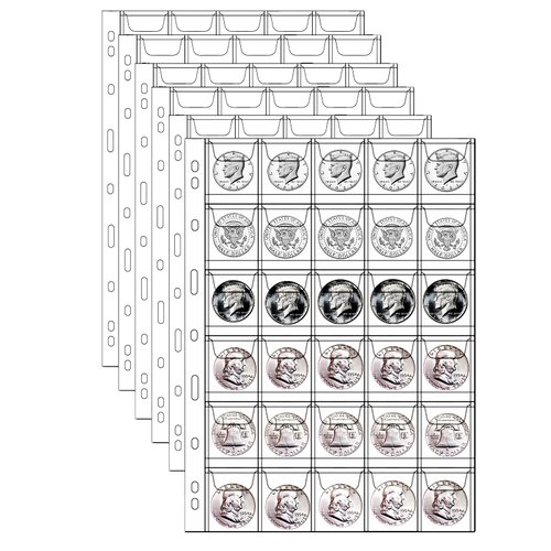 30-Pocket Coin Pages for Collectors, Standard 9-Hole Coin Collection Pages, 10 Sheets Coin Sleeves, Coin Collecting Supplies (30 Pocket -10 Sheets)
