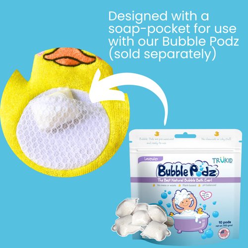 TruKid BubbleGlove, Bath Wash Gloves-Sponge - Hand Puppet for Kids & Toddler, Bath Sponge & Baby Washcloth Mitt for Kids & Adults, Body Scrubber for Mommy & Me - Duck Designed Set of 2