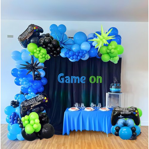 FROUFING Video game Balloon garland kit 137Pcs Blue Black Green wiith Star Controller balloons for Gamer night party Decorations gaming theme birthday supplies