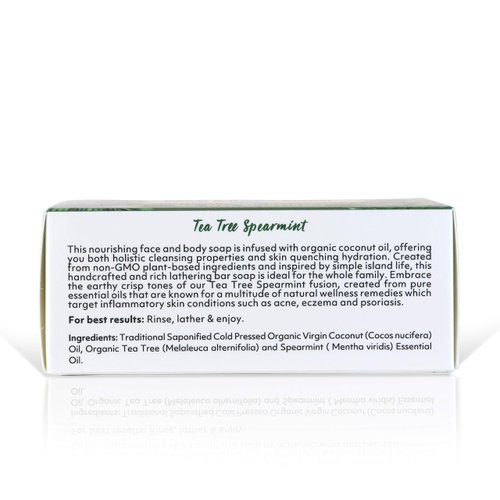 "Coco Fiji Soap Bar for Face and Body Infused With Organic Coconut Oil, Tea Tree Spearmint Essential Oil, Natural Soap for Moisturizing & Pore Purifying Skin, 7 oz, Pack Of 3 "