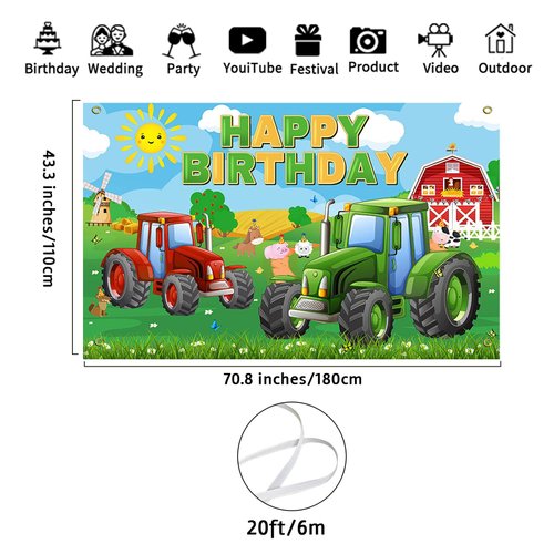 Avezano Farm Birthday Backdrop for Kids Green Grass Farm Tractor Birthday Party Decorations Farm Animals Theme Birthday Banner 70.8 x 43.3 Inch