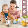 KizKnows Wooden Toy Tea Set for Little Girls, Toddler Tea Party Set Kids Pretend Play Kitchen Accessories with Play Food Gift for Girls Boys 3 Years and up