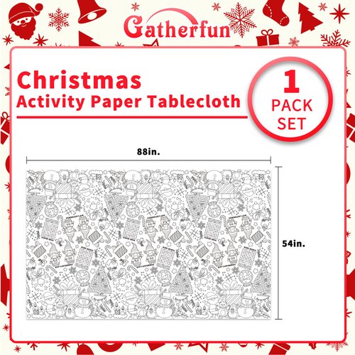 Gatherfun Kids' Christmas Disposable Coloring Tablecloth & Festive Poster with Santa & Snowman, 54x88in | Perfect for Xmas Christmas Party Decorations, Activities & More