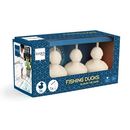 Scratch Europe Glow in The Dark Fishing Ducks Set of 3- Includes 1 Fishing Pole- Improves Fine Motor Skills- Bathtub, Pool, Water Table, Birthday and Party Favor Toy for Boys and Girls 3+