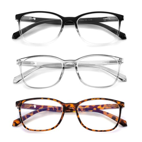 CRGATV 3 Pack Blue Light Blocking Reading Glasses for Men Women Rectangle Computer Readers with Spring Hinge Anti Glare & Eye Strain(3.5 Magnification Strength)