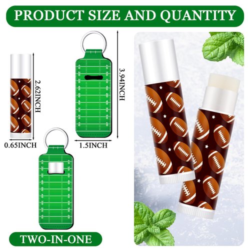 Swiffen 18 Sets Natural Bulk Lip Balm and Moisturizing Lipstick Holder Keychains Set Gift for Team Teen Adults Sports Party Supply(Rugby)