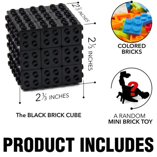 TOYAMBA Brick Cube with Building Blocks, Mini Toy Included, Compatible with Lego Cube, Inspired by Rubix Cube for Kids - Educational Toy (Black)