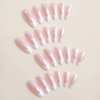 French Tips Fake Nails Medium Almond Press on Nails Chrome Press ons with Glossy Pearl Powder Full Cover Acrylic Nails with Glue on False Nails for Women Nails Decoration 24 Pcs