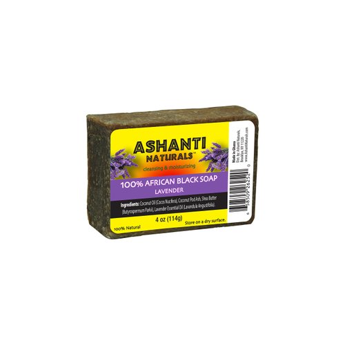 Ashanti Naturals Authentic African Black Soap Bar - African Black Soap Face Wash Acne Soap Bar, Natural African Black Soap Body Wash, Black Soap African Shea Butter for Smooth Skin (Lavender, 4 oz)
