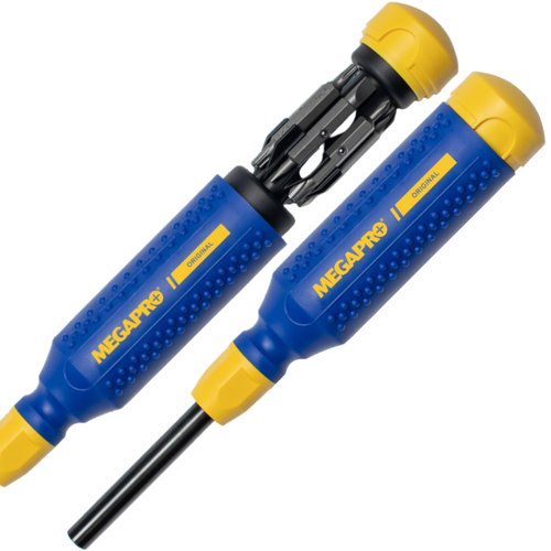 Megapro Original 15 in 1 Multi Bit Screwdriver Bit Set - Multipurpose Screwdriver Bit Set with ¼ Hex Shaft for Phillips, Flat, Star, Square- Multi Tip Screwdriver w Retractable Cartridge, Blue Yellow