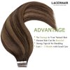 Lacer Remy Tape in Hair Extensions Human Hair Rooted Dark Brown to Chestnut Brown Highlight Dark Brown Invisible Silky Straight Tape in Hair Extensions Real Human Hair 50g 12pcs 24 Inch