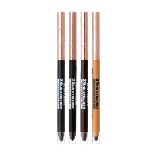Ruby Kisses Waterproof Eyeliner, 24HR Waterproof Long-Lasting Mechanical Eyeliner Pencil with Built-in Sharpener, Smudgeproof 4 Pack (Blackest Black, Black Brown, Dark Brown, Glittery Gold)