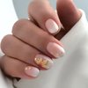 Fall Maple Leaf Press on Nails Short Fake Nails Thanksgiving Artificial Nails Pink False Nails with Yellow Maple Designs Square Glue on Nails Gradient White Acrylic Nails Cute Stick on Nails for Nails