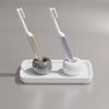 Ceramic Toothbrush Holder with Tray for Bathroom Countertop, Small Toothbrush Holder Stand with Toothpaste Holder, Standing Toothbrush Holder & Single Bathroom Toothbrush Organizer (Grey & White)